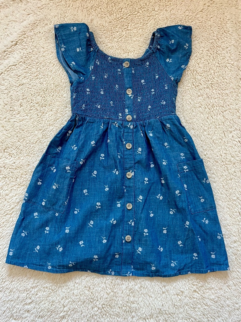 Cat & Jack Blue Floral Button-Front Girls' Dress Sz 6/7 NWOT